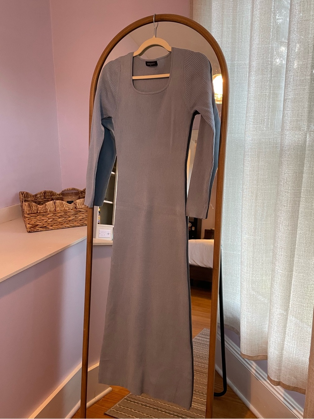 Women's Long Sleeve Bodycon Maxi Ribbed Knit Sweater Dress - Blue Grey